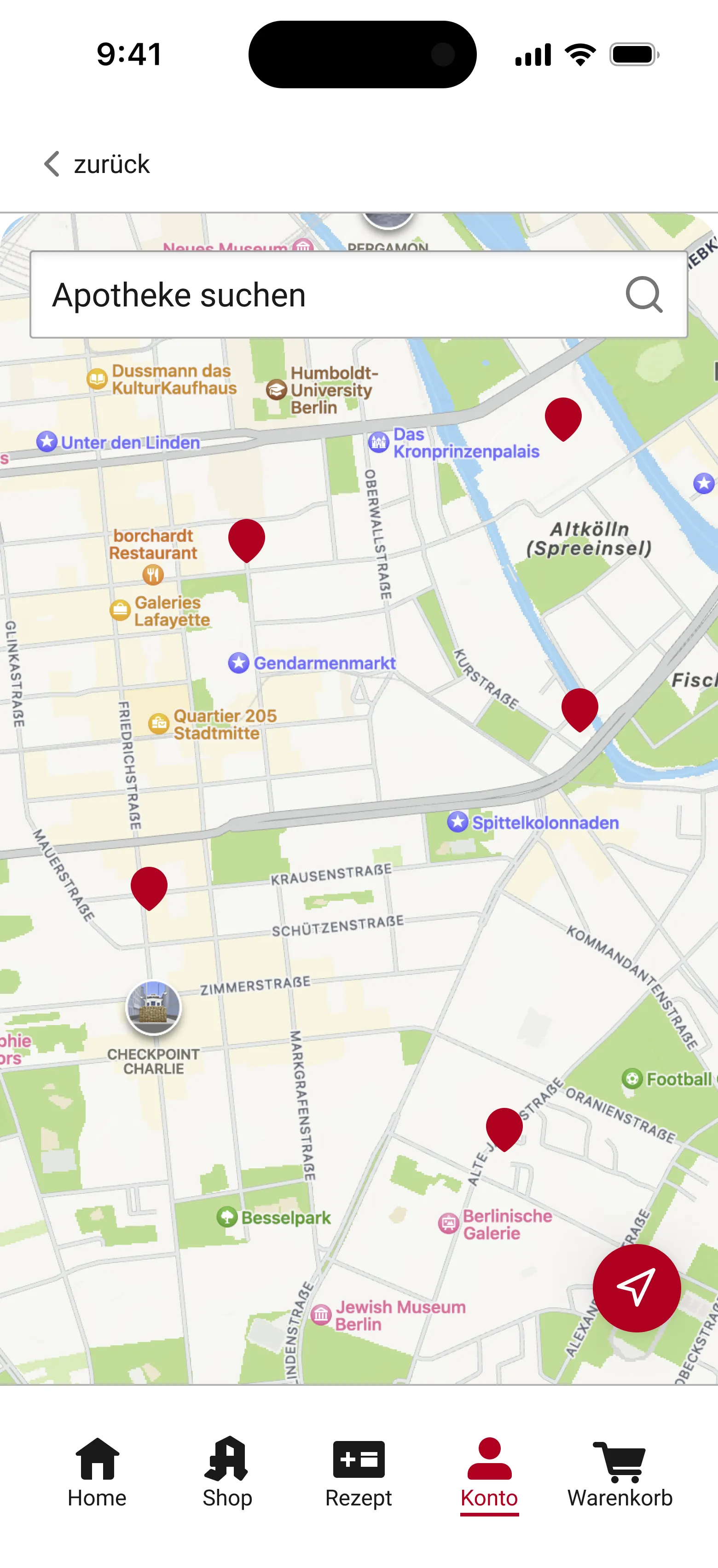 Pharmacy search — find the right pharmacy via map and search and set it as “my pharmacy”.