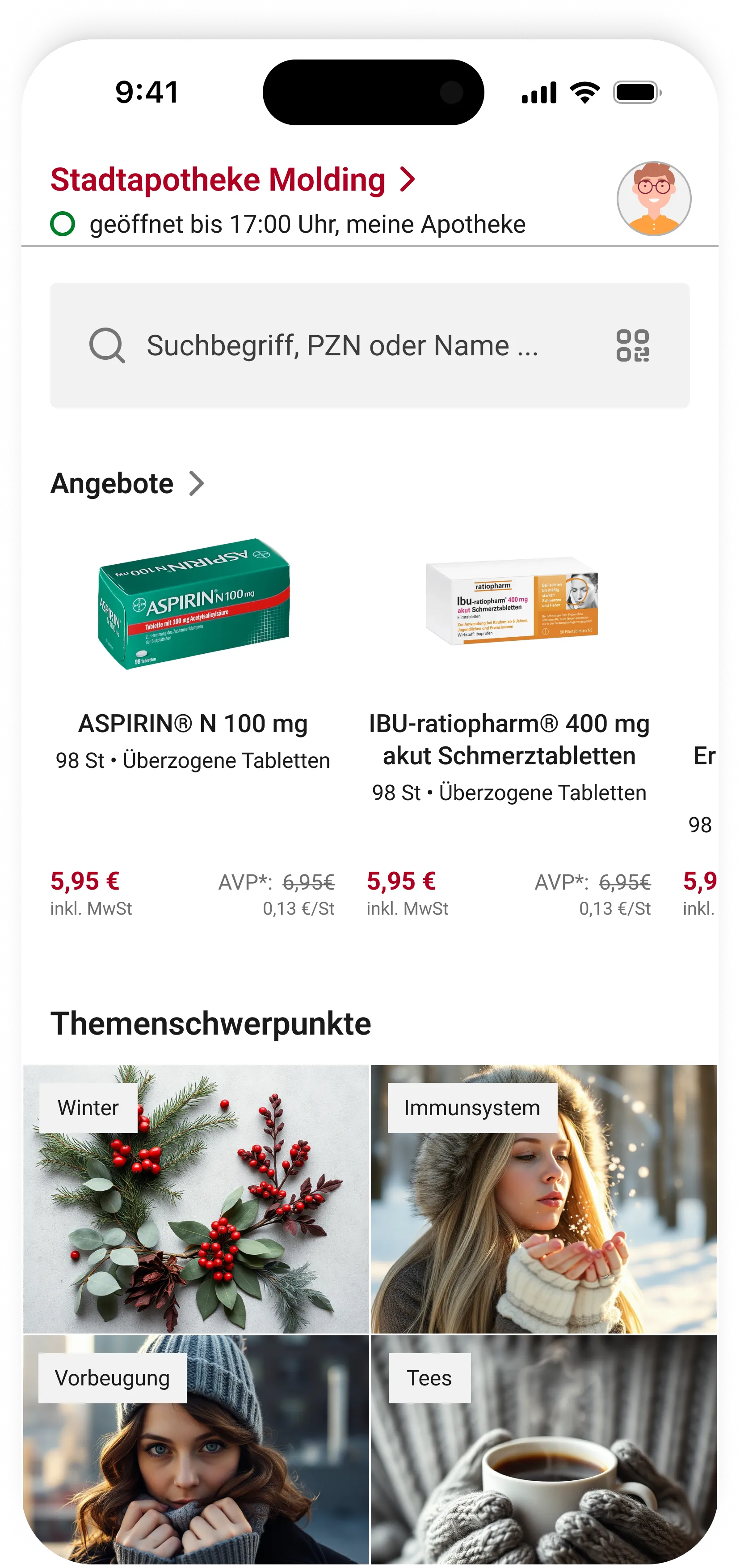 Shop & offers — product highlights, prices and featured categories at a glance.